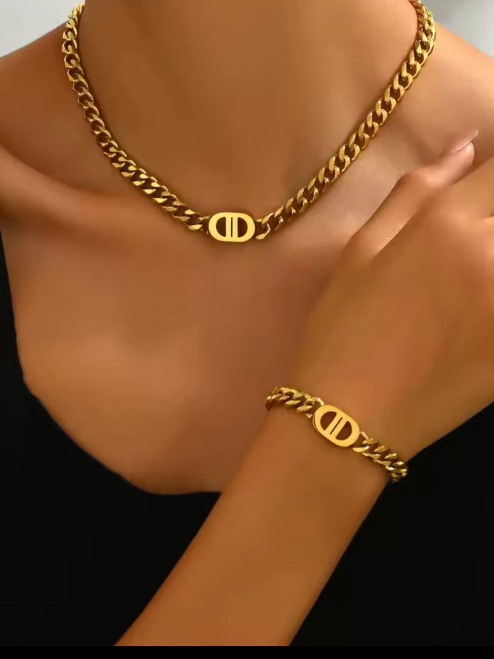 Kohl's Gold-Tone Cuban Link Necklace and Bracelet Set